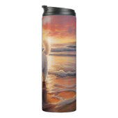 Sandy Paws Bichon Frise Hond op Strand Zonsonderga Thermosbeker (Geroteerd rechts)