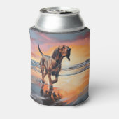 Sandy Paws bloedhond op strand zonsondergang Blikjeskoeler (Blikje Achterkant)