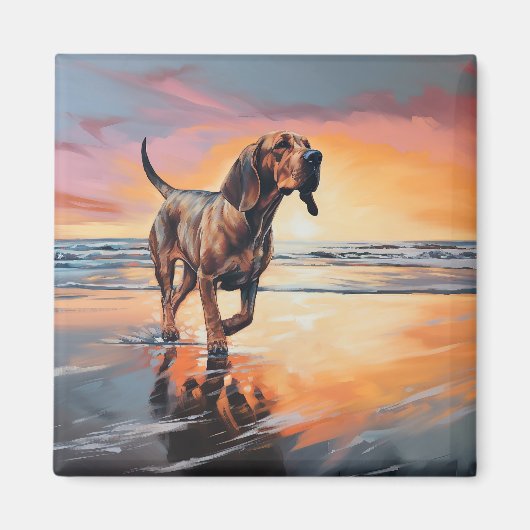 Sandy Paws bloedhond op strand zonsondergang Magneet (Voorkant)