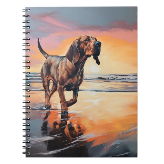 Sandy Paws bloedhond op strand zonsondergang Notitieboek (Voorkant)