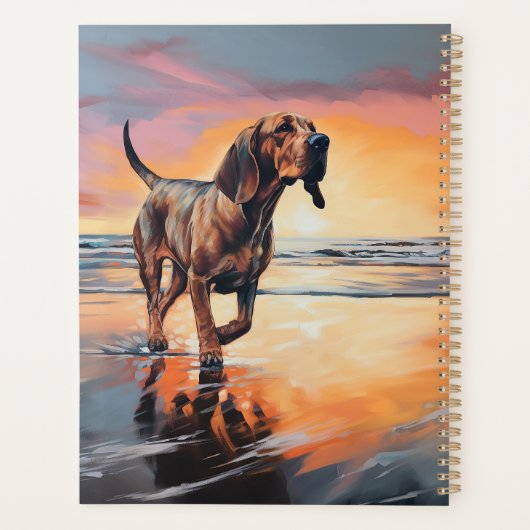 Sandy Paws bloedhond op strand zonsondergang Planner (Achterkant)