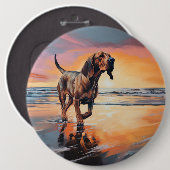 Sandy Paws bloedhond op strand zonsondergang Ronde Button 6,0 Cm (Voorkant /achterkant)