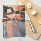 Sandy Paws bloedhond op strand zonsondergang Theedoek (Quarter Fold)