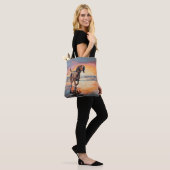 Sandy Paws bloedhond op strand zonsondergang Tote Bag (Op model)
