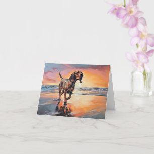 Sandy Paws Bloodhound Hond op Strand Zonsondergang Kaart