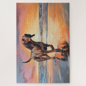 Sandy Paws Bloodhound Hond op Strand Zonsondergang Legpuzzel (Verticaal)