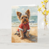 Sandy Paws & Christmas Cheer – Yorkie at the Beach Kaart (Gele Bloem)