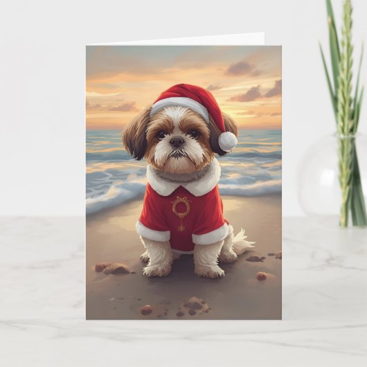 Sandy Paws & Holiday Cheer – Little Beach Santa Kaart (Voorkant)