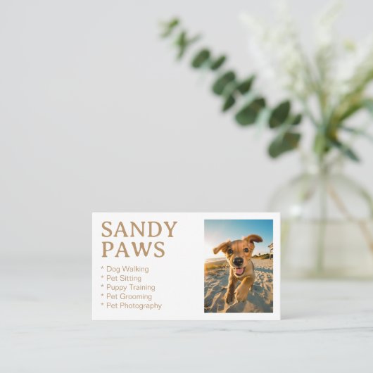 Sandy Paws Hond Wandelen Huisdier Fotografie Groom Visitekaartje (Staand voorkant)