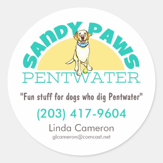 Sandy Paws Pet Business Logo Ronde Sticker (Voorkant)