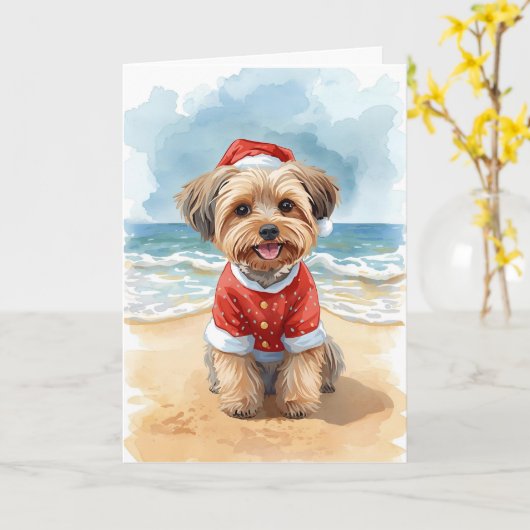 Sandy Paws & Shih Tzu Claus – A Beach Christmas Kaart (Gele Bloem)