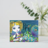 "Sandy" Rainbow Zee Turtle Mermaid Art Briefkaarte Briefkaart (Staand voorkant)