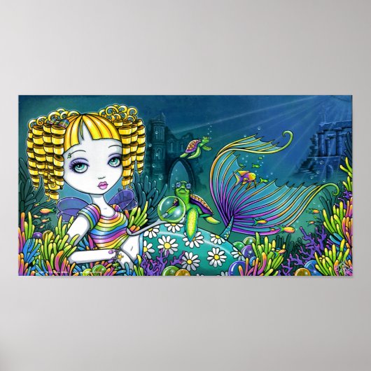 "Sandy" Rainbow Zee Turtle Mermaid Art Poster (Voorkant)