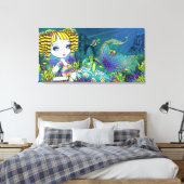 "Sandy" regenboog zeemeermin verpakt canvas print (Insitu (Slaapkamer))