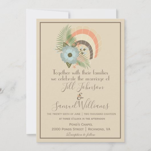 Sandy Seashell Coastal Wedding Kaart (Voorkant)