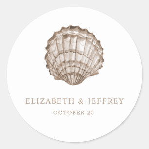 Sandy Seashells Marine Ocean Beach Wedding Ronde Sticker