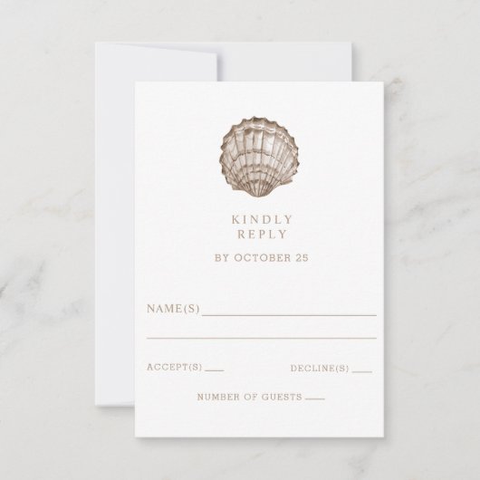 Sandy Seashells Marine Ocean Beach Wedding RSVP Kaartje (Voorkant)