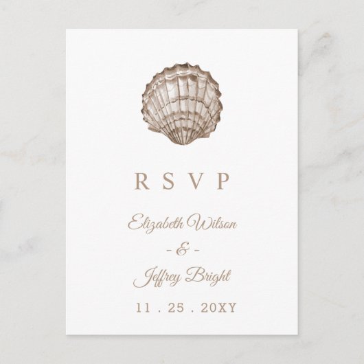 Sandy Seashells Marine Ocean Beach Wedding RSVP Uitnodiging Briefkaart (Voorkant)
