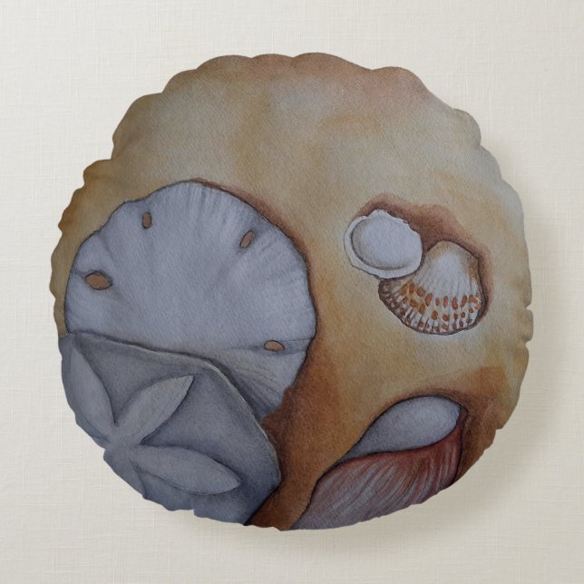 Sandy Seashells Rond Kussen (Voorkant)