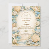 Sandy Shore Seashell Wedding Kaart (Voorkant)