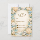 Sandy Shore Seashell Wedding RSVP Kaartje (Voorkant)