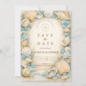 Sandy Shore Seashell Wedding Save The Date (Voorkant)