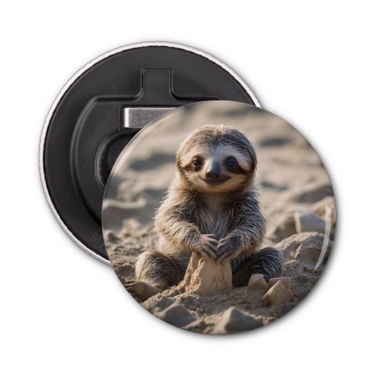 Sandy Shores: Baby Sloth Bouw Zandkastelen, Button Flesopener (Voorkant)