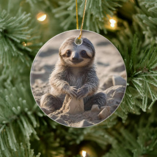 Sandy Shores: Baby Sloth Bouw Zandkastelen, Keramisch Ornament