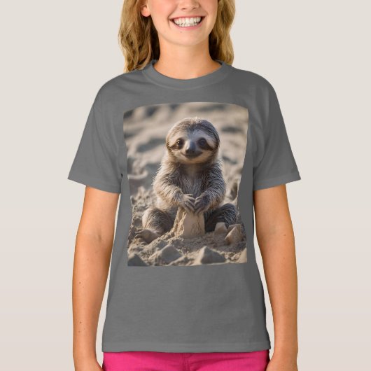 Sandy Shores: Baby Sloth Bouw Zandkastelen, T-shirt (Voorkant)