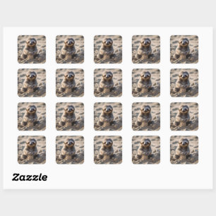 Sandy Shores: Baby Sloth Bouw Zandkastelen, Vierkante Sticker