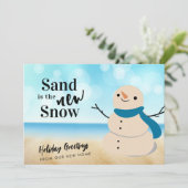Sandy Snowman Beach Scene Nieuw Adres Aankondiging (Staand voorkant)