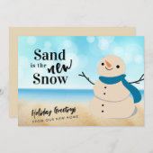 Sandy Snowman Beach Scene Nieuw Adres Aankondiging (Voorkant / Achterkant)