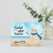 Sandy Snowman Beach Scene Nieuw Adres Feestdagenkaart (Staand voorkant)