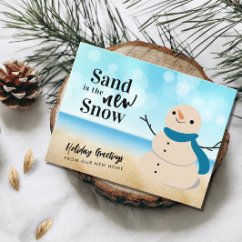 Sandy Snowman Beach Scene Nieuw Adres Feestdagenkaart