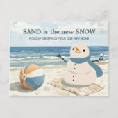 Sandy Snowman Beach Scene Nieuw Adres Feestdagenkaart (Voorkant)