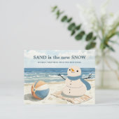 Sandy Snowman Beach Scene Nieuw Adres Feestdagenkaart (Staand voorkant)