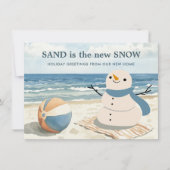 Sandy Snowman Beach Scene Vakantie Verhuizen Aankondiging (Voorkant)