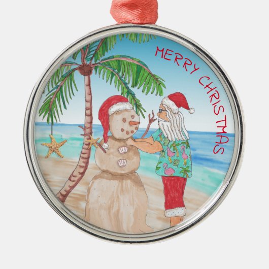 Sandy Snowman Snowbird Kerstmis Metalen Ornament (Voorkant)