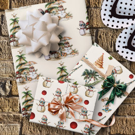 Sandy Snowman Strand Kerstpatroon Inpakpapier Vel