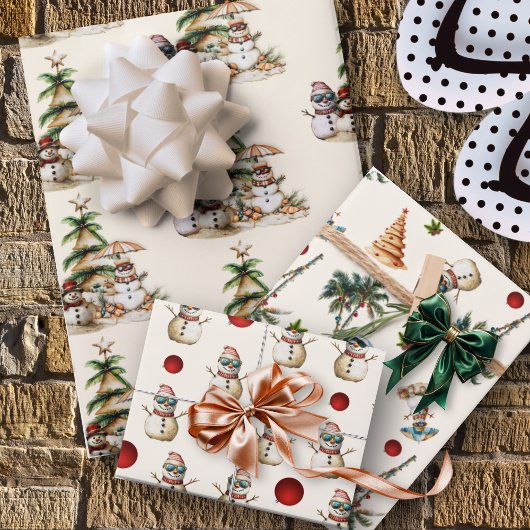 Sandy Snowman Strand Kerstpatroon Inpakpapier Vel