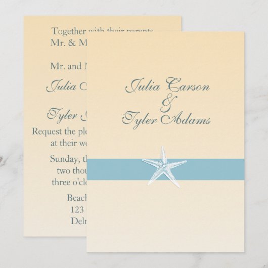 Sandy Starfish Invitation / 5x7 Kaart (Voorkant / Achterkant)