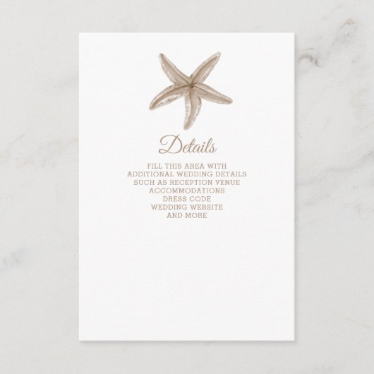 Sandy Starfish Marine Ocean Beach Wedding Informatiekaartje (Voorkant)