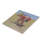 Sandy strand boy shell op zoek naar tegeltje (Zijkant)