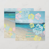 Sandy strand/hibiscus bestemmingbruiloft kaart (Voorkant / Achterkant)