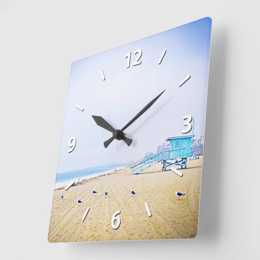 Sandy strand oceanische zeebaarsfoto vierkante klok (Hoek)