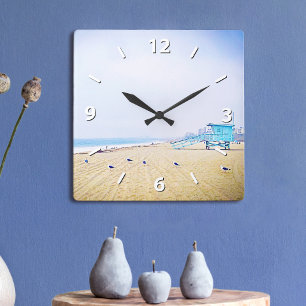 Sandy strand oceanische zeebaarsfoto vierkante klok