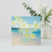 Sandy strand/plumerias-bestemming bruiloft kaart (Staand voorkant)