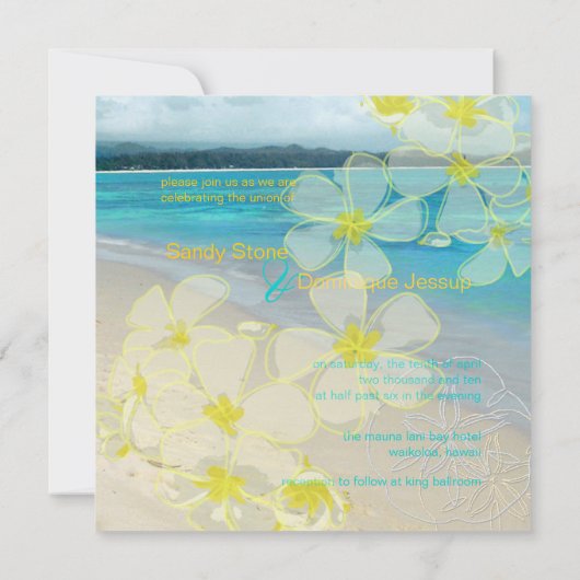Sandy strand/plumerias-bestemming bruiloft kaart (Achterkant)