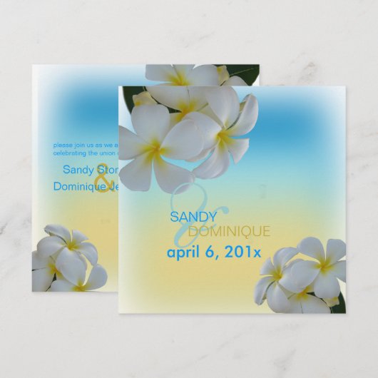 Sandy strand/plumerias-bestemming bruiloft kaart (Voorkant / Achterkant)