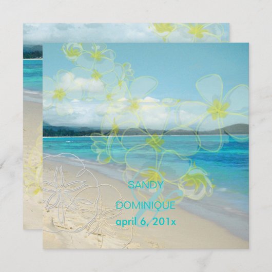 Sandy strand/plumerias-bestemming bruiloft kaart (Voorkant / Achterkant)